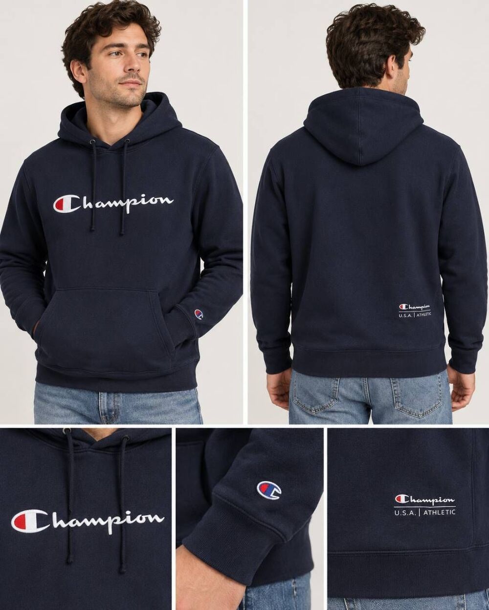 Champion Iconic Pullover Hoodie Men’s M Navy Script Logo USA Athletic NWT